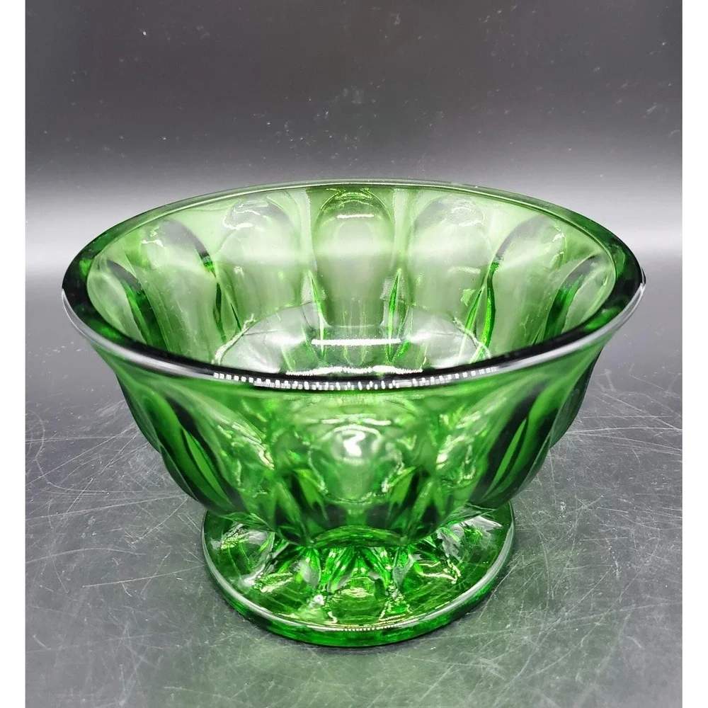 Vintage Anchor Hocking Emerald Green‎ Glass Thumbprint Pedestal Candy Dish Bowl